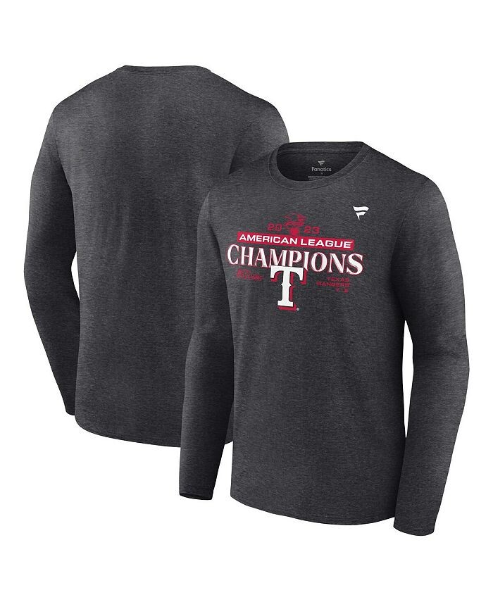 

Мужская футболка с длинными рукавами и фирменным логотипом Heather Charcoal Texas Rangers 2023 American League Champions Locker Room Fanatics, черный