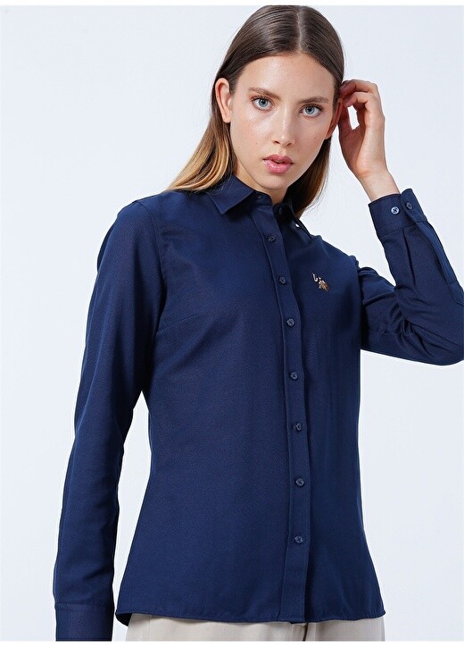 

Однотонная темно-синяя женская рубашка с воротником U.S. Polo Assn.