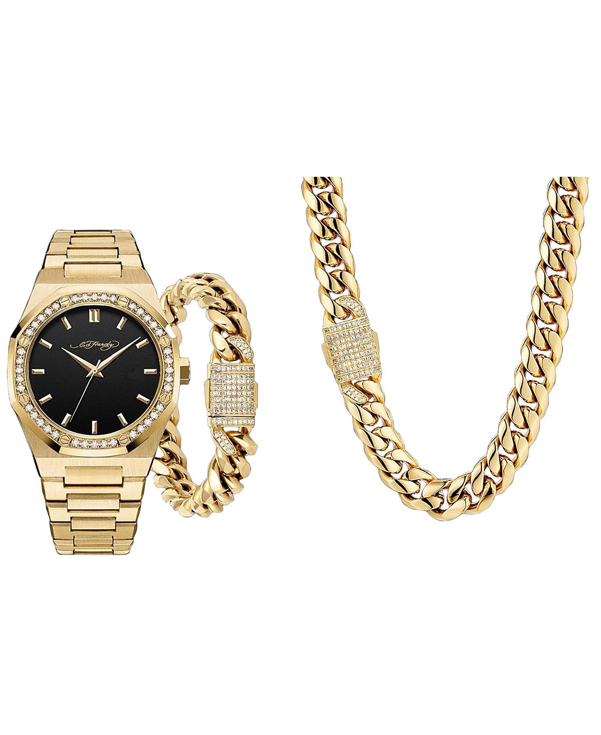 Мужские часы-браслет из блестящего золотистого металла, 42 мм, подарочный набор Ed Hardy кроссовки ed hardy script ed black gold
