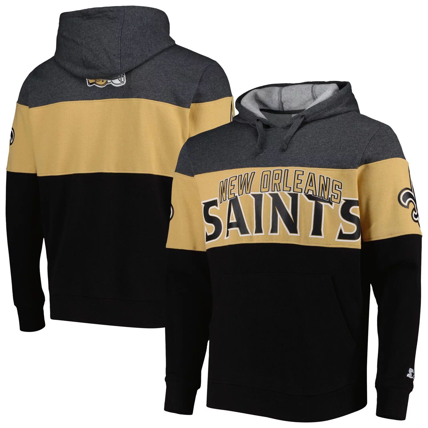 цена Мужской черный/хизер-серый пуловер с капюшоном New Orleans Saints Extreme Starter