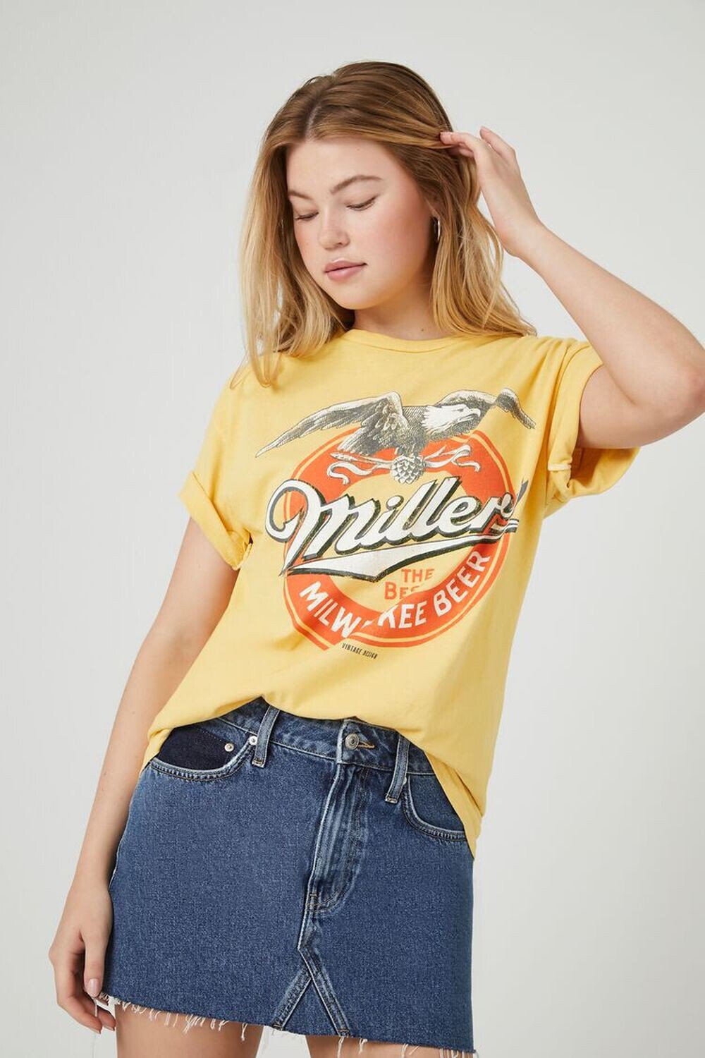 

Футболка с рисунком пива Miller Milwaukee Beer Forever 21, желтый