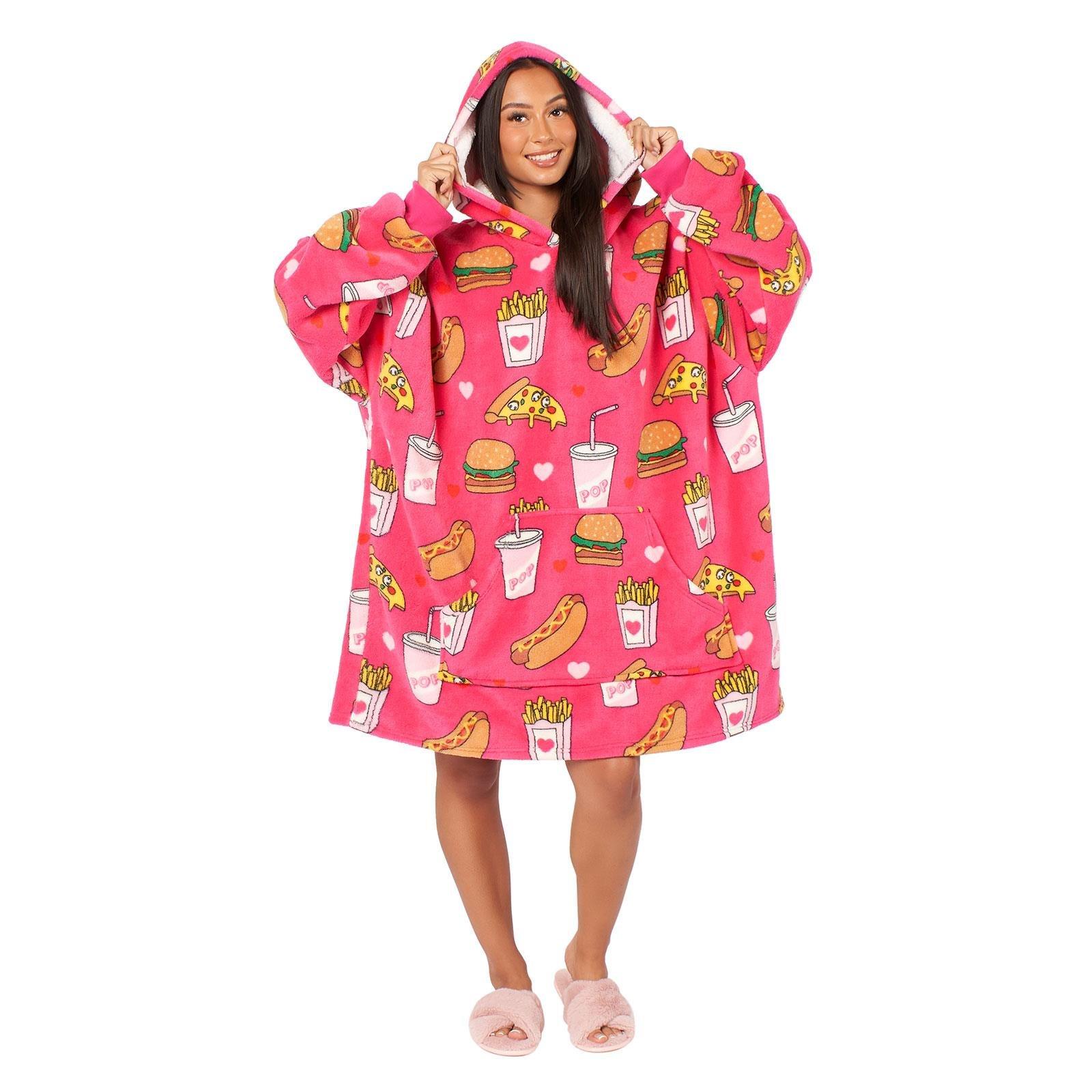 цена Одеяло с капюшоном для фаст-фуда Носимое флисовое одеяло с капюшоном OHS, розовый