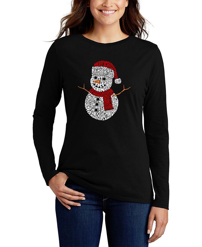 Женская футболка с длинным рукавом «Рождественский снеговик» Word Art LA Pop Art, черный