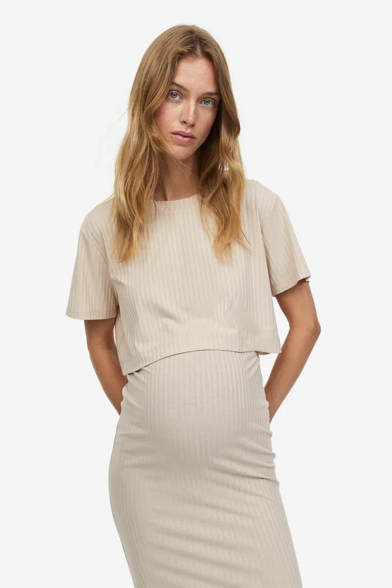 Укороченная футболка и юбка-карандаш H&M, бежевый женские юбки средней длины с разрезом и завышенной талией