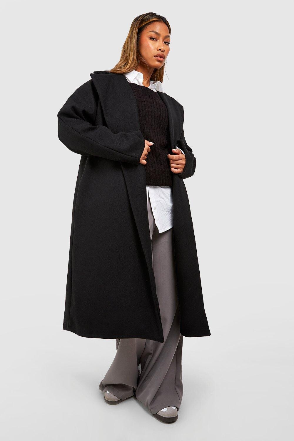 

Шерстяное пальто-бойфренд оверсайз boohoo, черный
