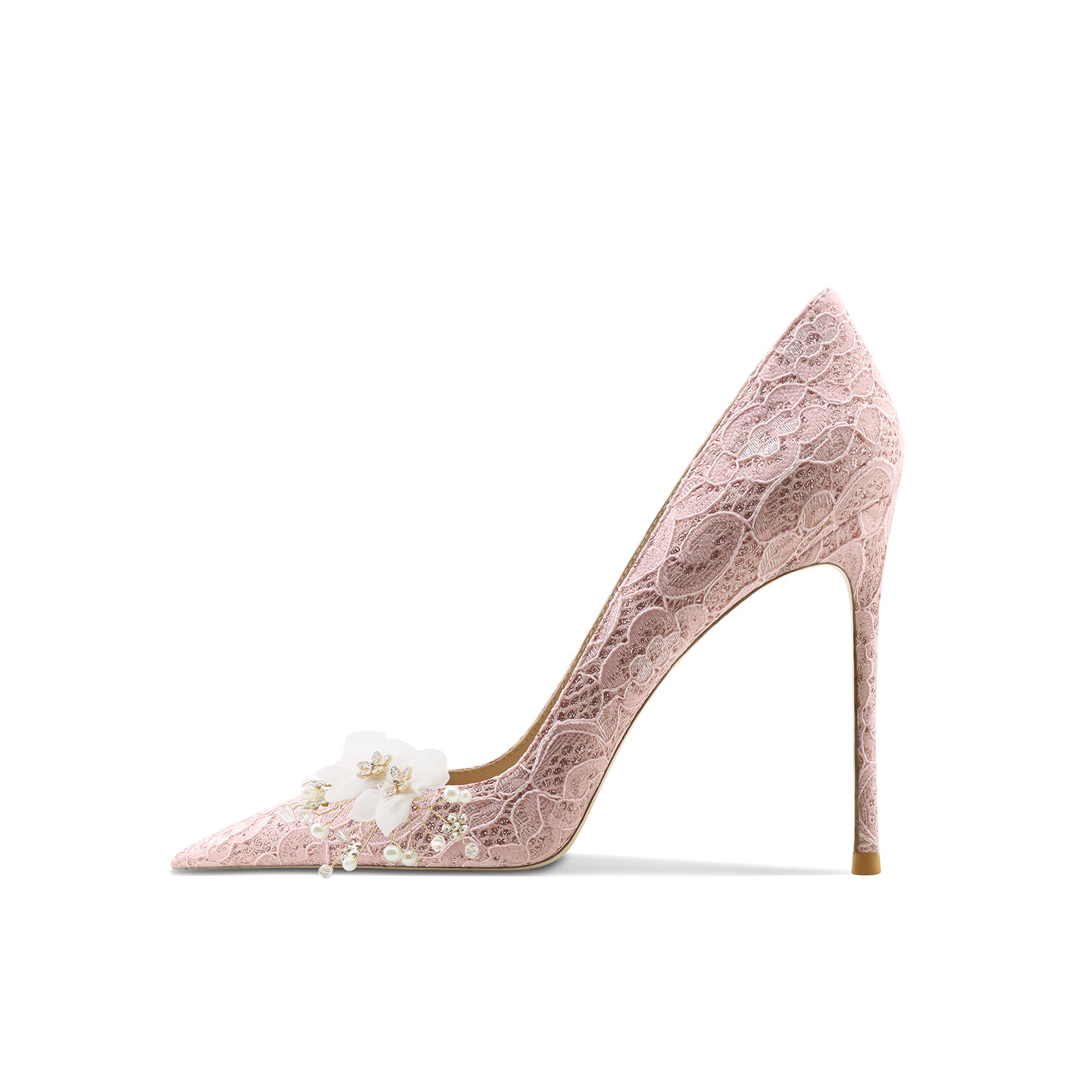 

Туфли женские на высоком каблуке Ganxiaojie, цвет Lace powder (removable buckle) 8cm