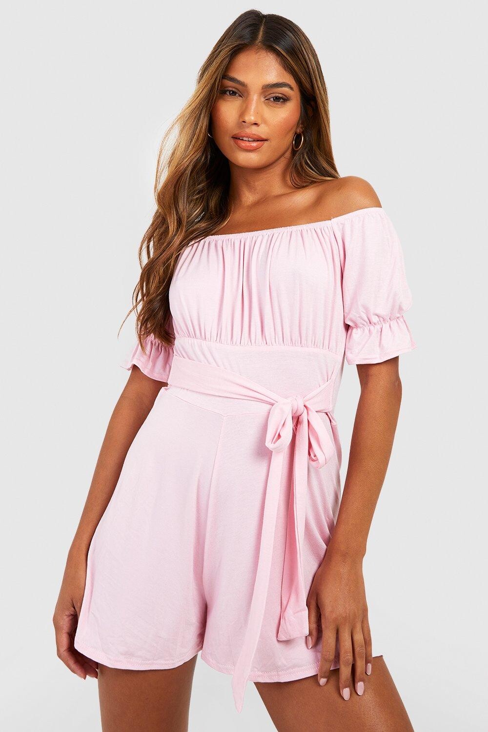 

Комбинезон с открытыми плечами Boohoo, розовый