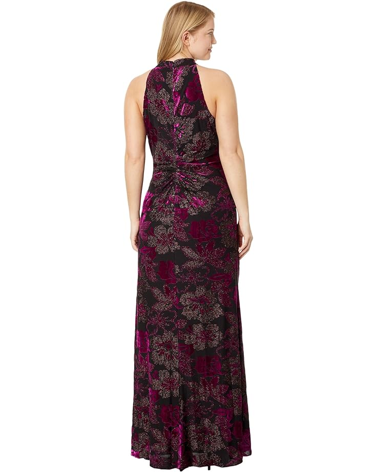 Платье Adrianna Papell Metallic Velvet Long Halter Gown, цвет Black Violet 23908