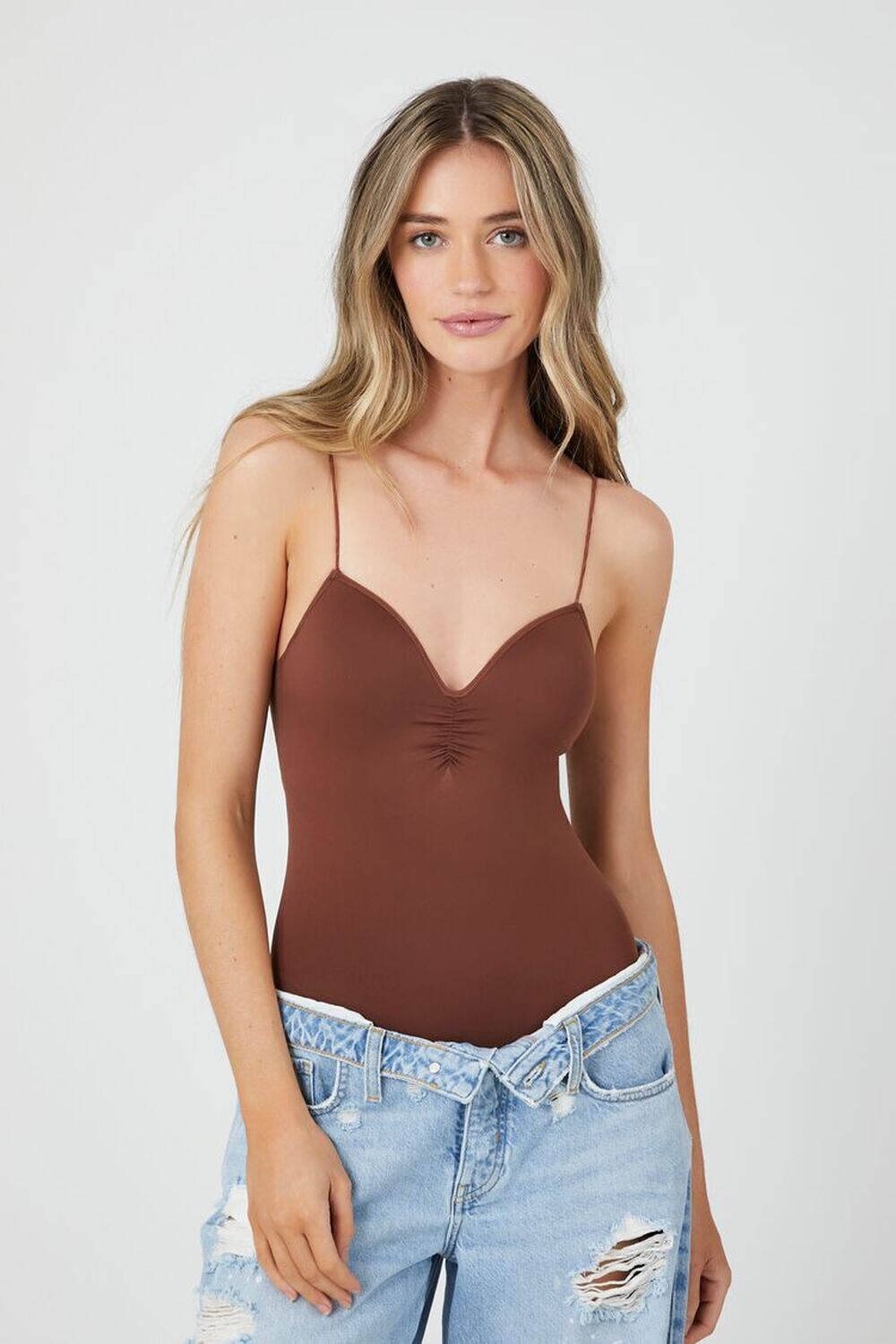 

Бесшовное боди в нижнем белье с V-образным вырезом Forever 21, капучино