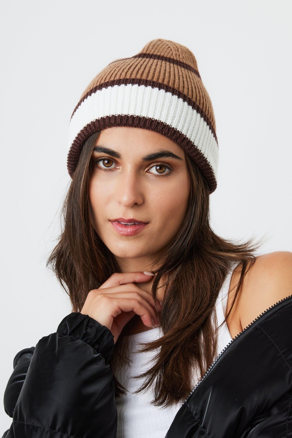 

Вязаная шапка в полоску My Accessories London, коричневый