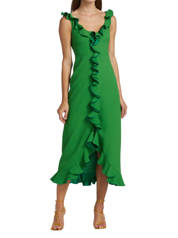 Платье миди с оборками Giambattista Valli, зеленый