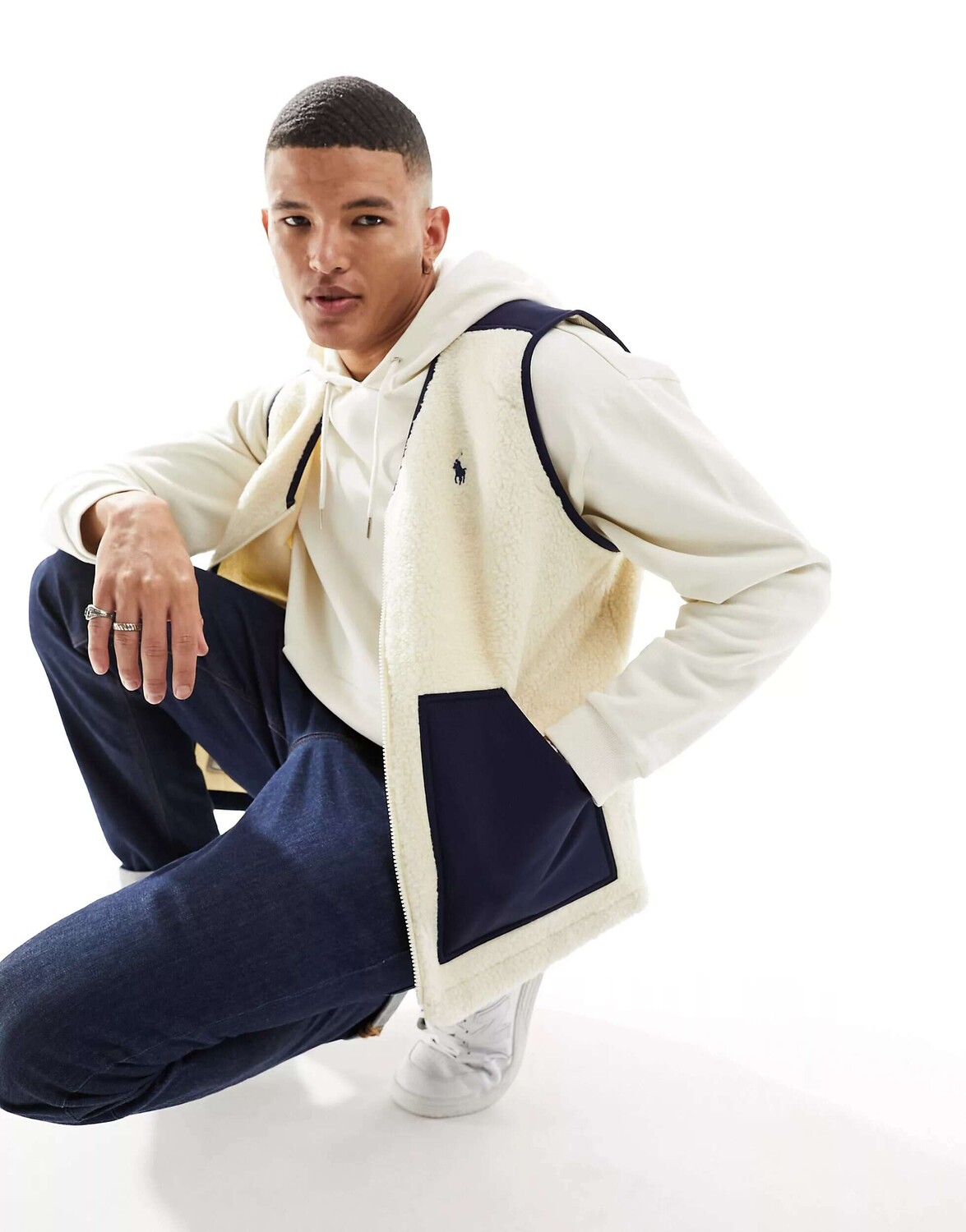 

Кремовый/темно-синий жилет с логотипом Polo Ralph Lauren