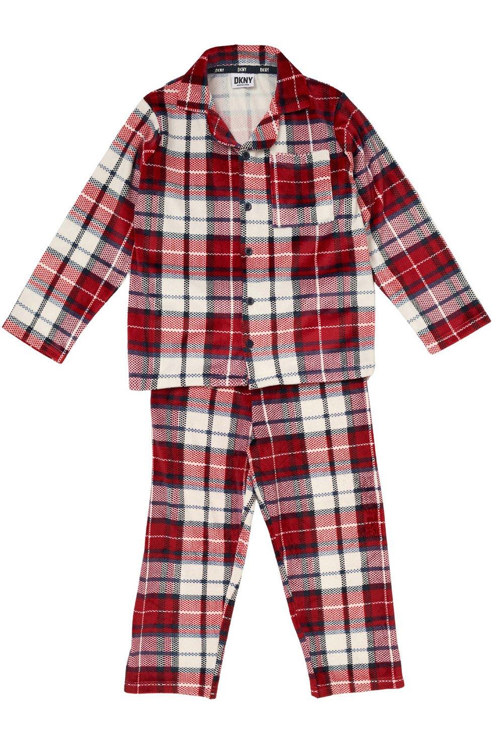 цена Пижамный комплект Minky для мальчиков, бордовая рубашка в клетку, низ для малышей, возраст 2–7 лет DKNY, красный