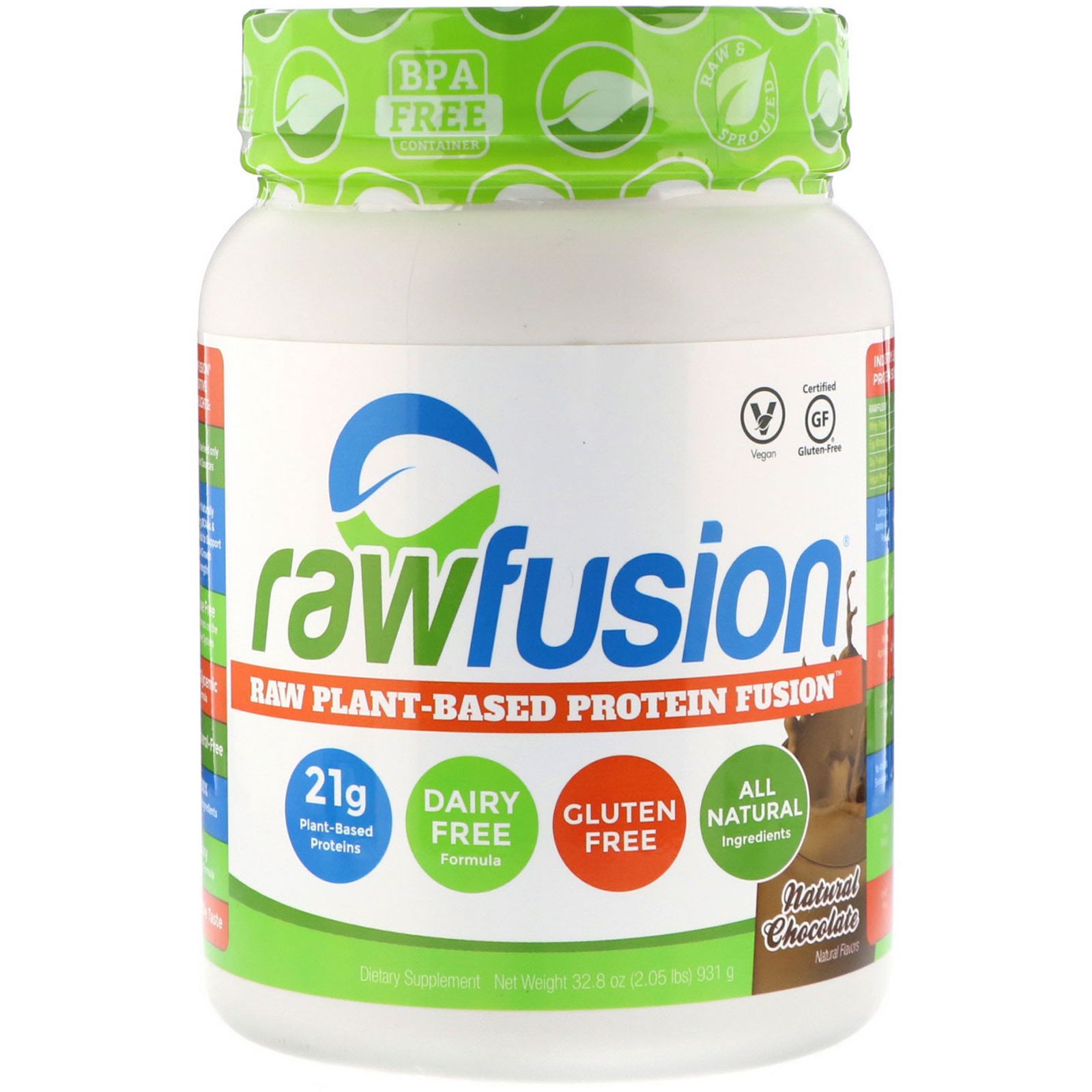 RawFusion Raw Plant-Based Protein Fusion Natural Chocolate 2.05 lbs (931 g)