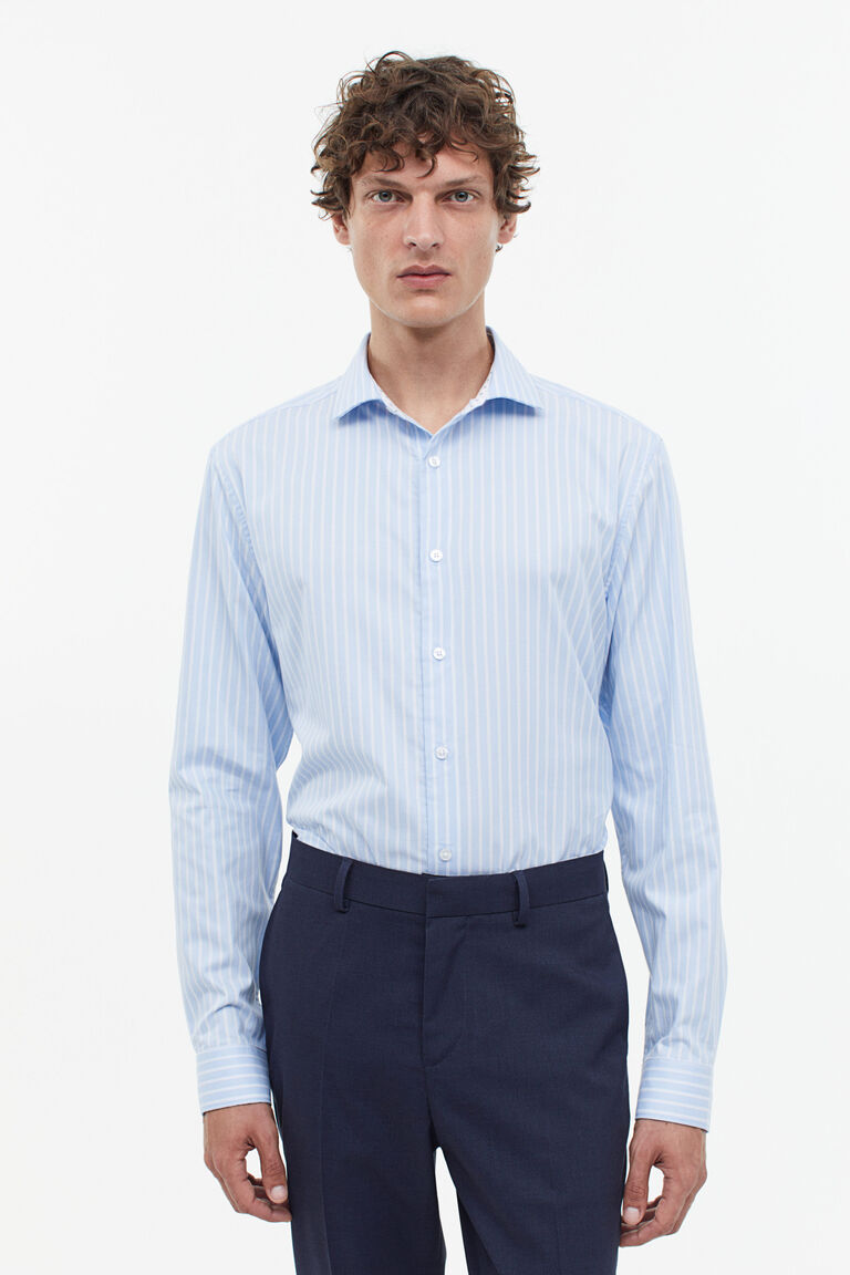 цена Рубашка slim fit из хлопка премиум-класса H&M, синий