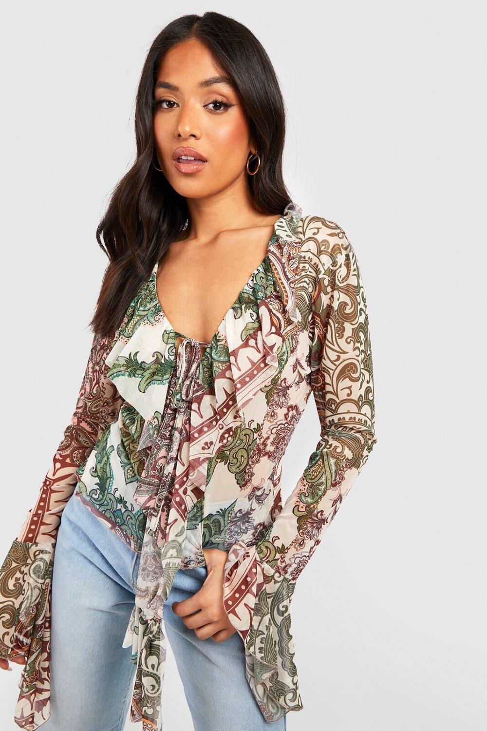 

Блузка petite paysley с рюшами Boohoo, серый