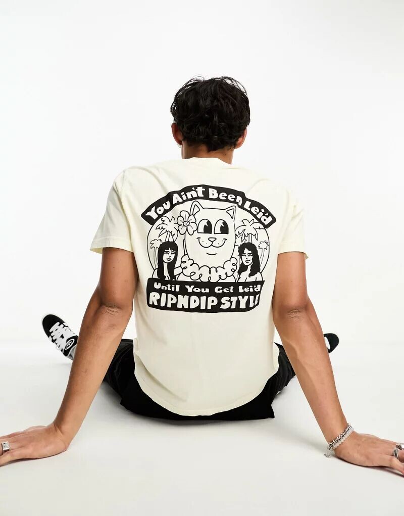 

Бежевая футболка RIPNDIP с принтом Lei'd на груди и спине Rip N Dip