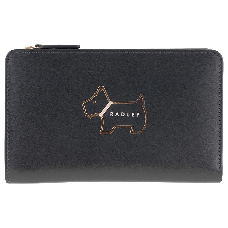 

Кожаный кошелек Radley Heritage Dog Outlined, средний размер на молнии, черный