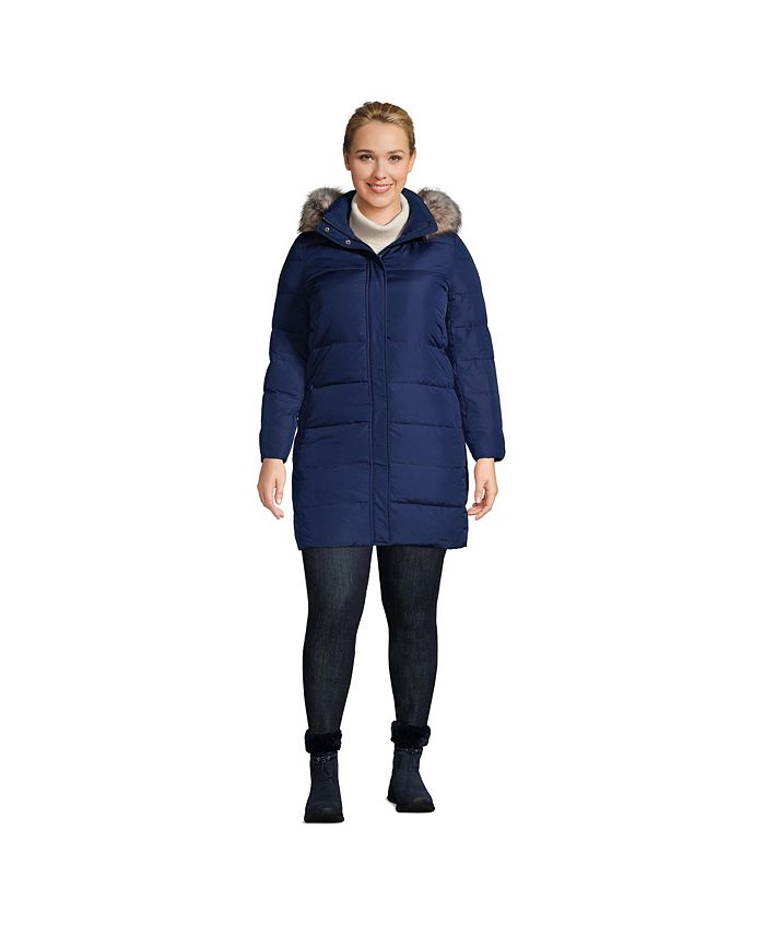 Женское зимнее пуховое пальто больших размеров Lands' End, синий 2023 зимнее длинное шерстяное пальто женское белое длинное шерстяное пальто