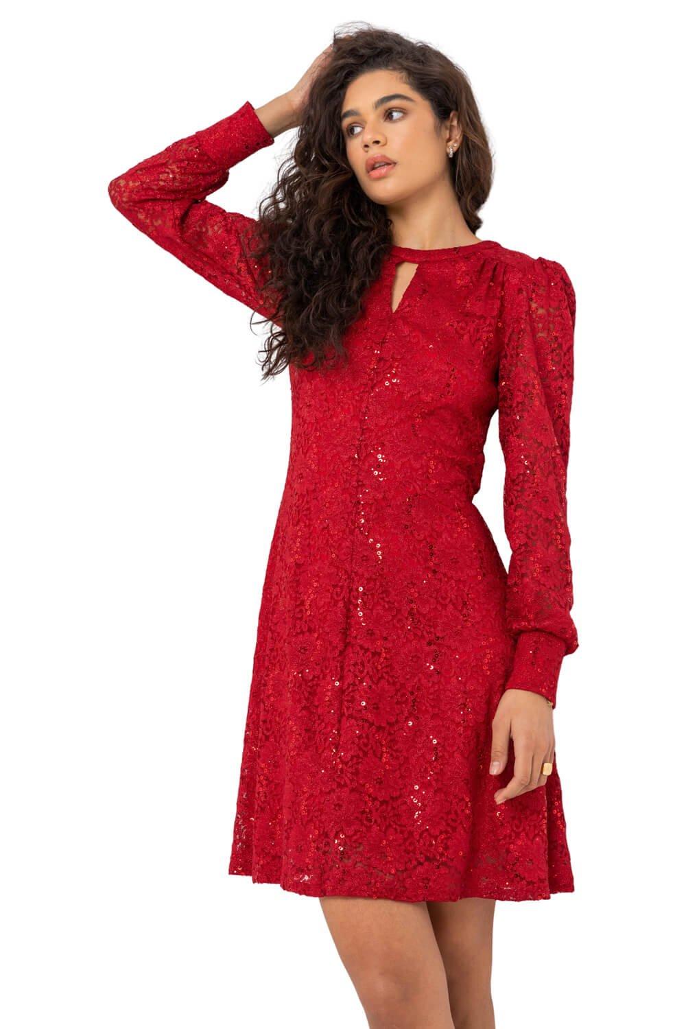 Кружевное блестящее свободное платье Roman, красный фото