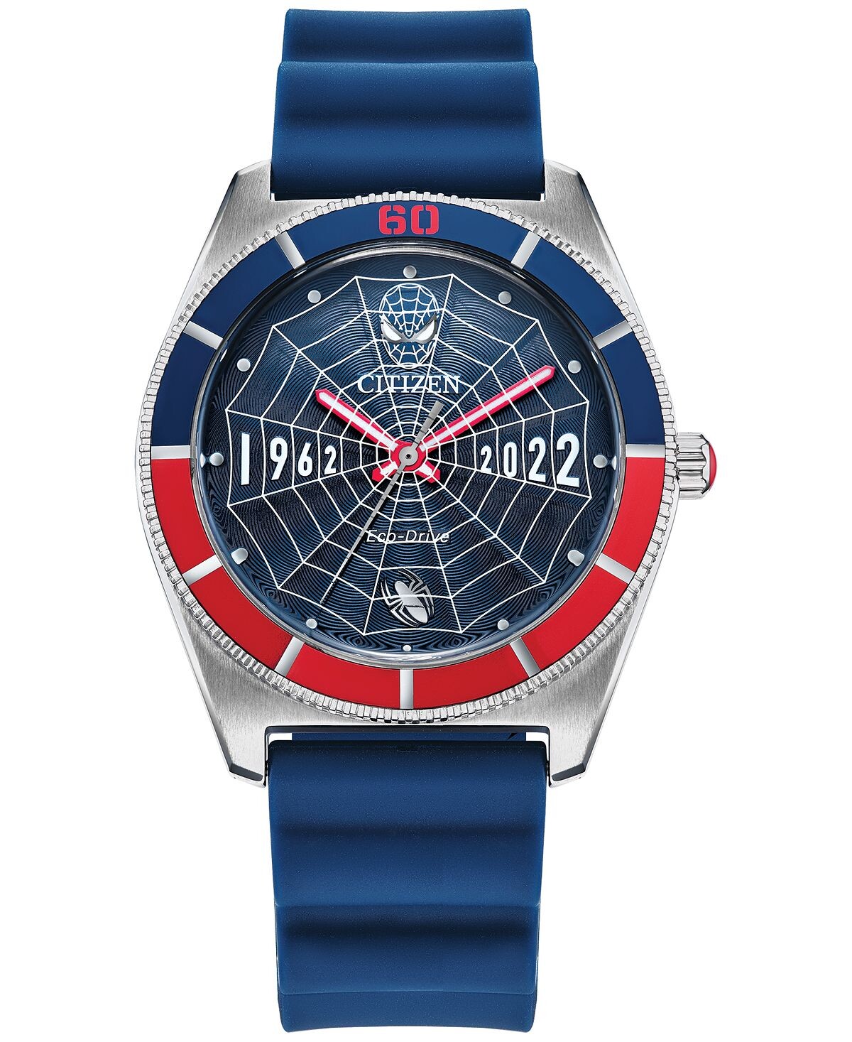 

Мужские часы Eco-Drive с синим каучуковым ремешком к 60-летнему юбилею Marvel Spider-Man, 43 мм, подарочный набор Citizen