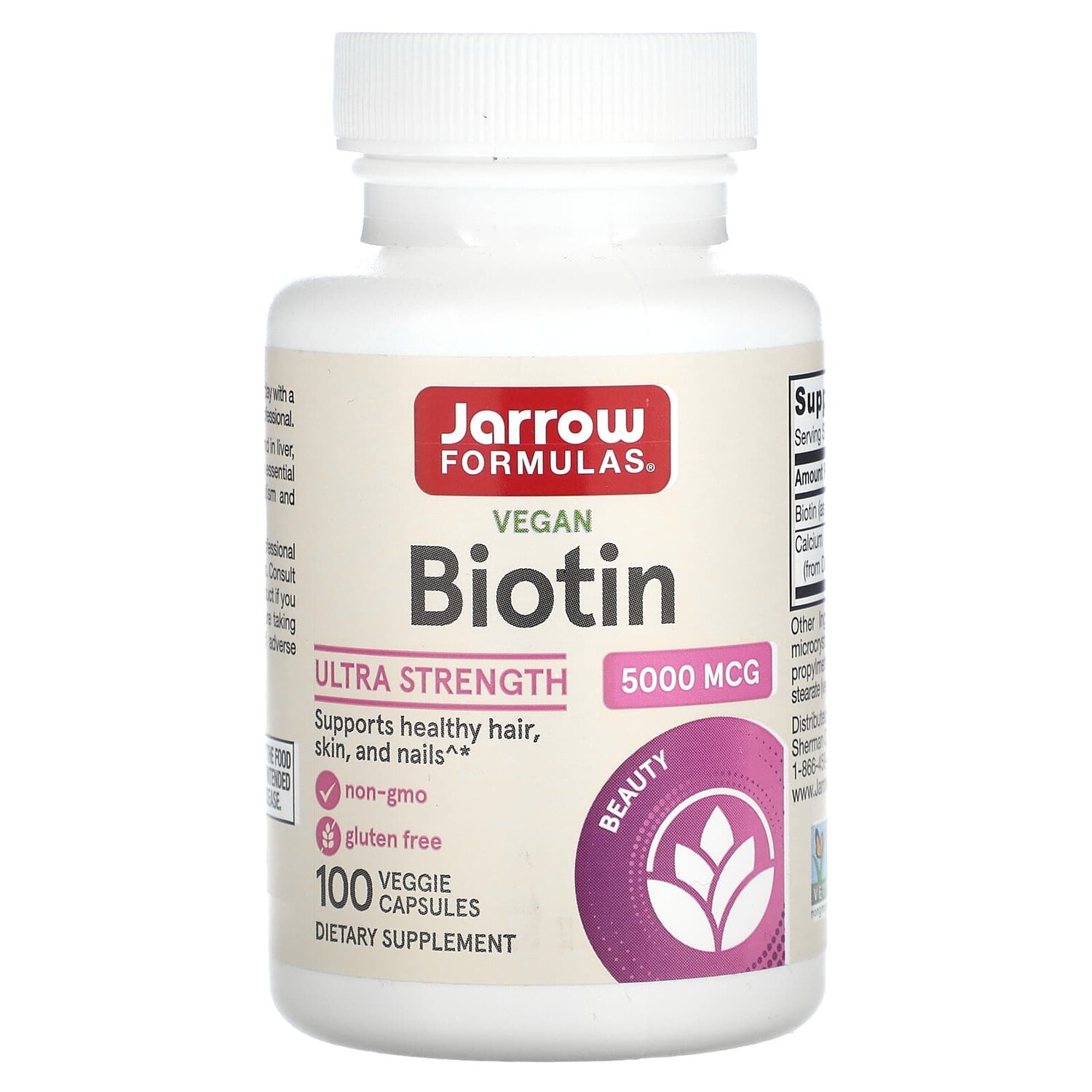 

Биотин, 5000 мкг, 100 растительных капсул, Jarrow Formulas
