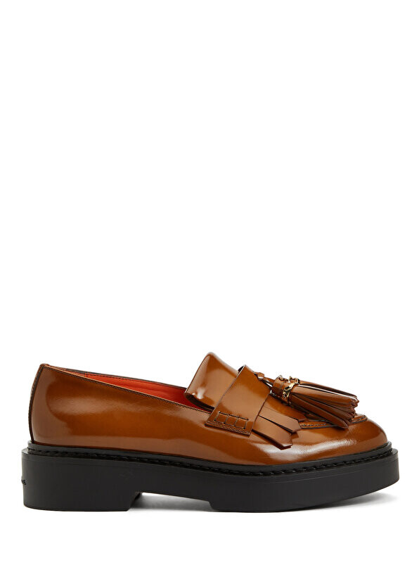 

Коричневые женские кожаные лоферы с кисточками Santoni