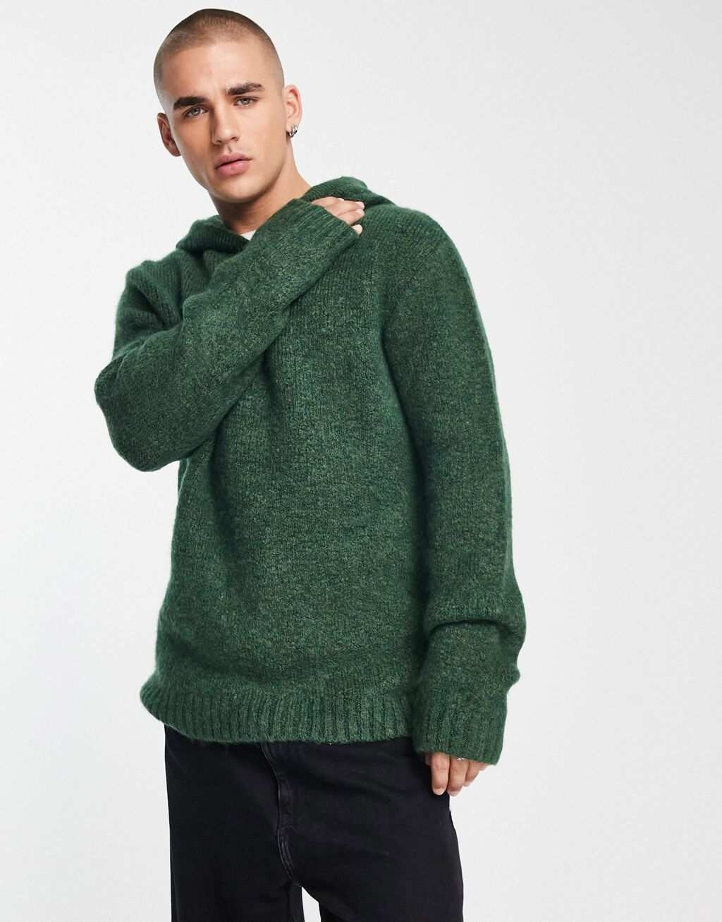 

Зеленый вязаный джемпер с капюшоном ASOS DESIGN
