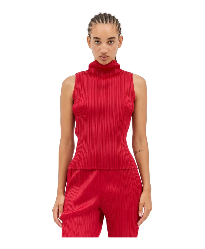 

Плиссированный топ с высоким воротником Issey Miyake, красный