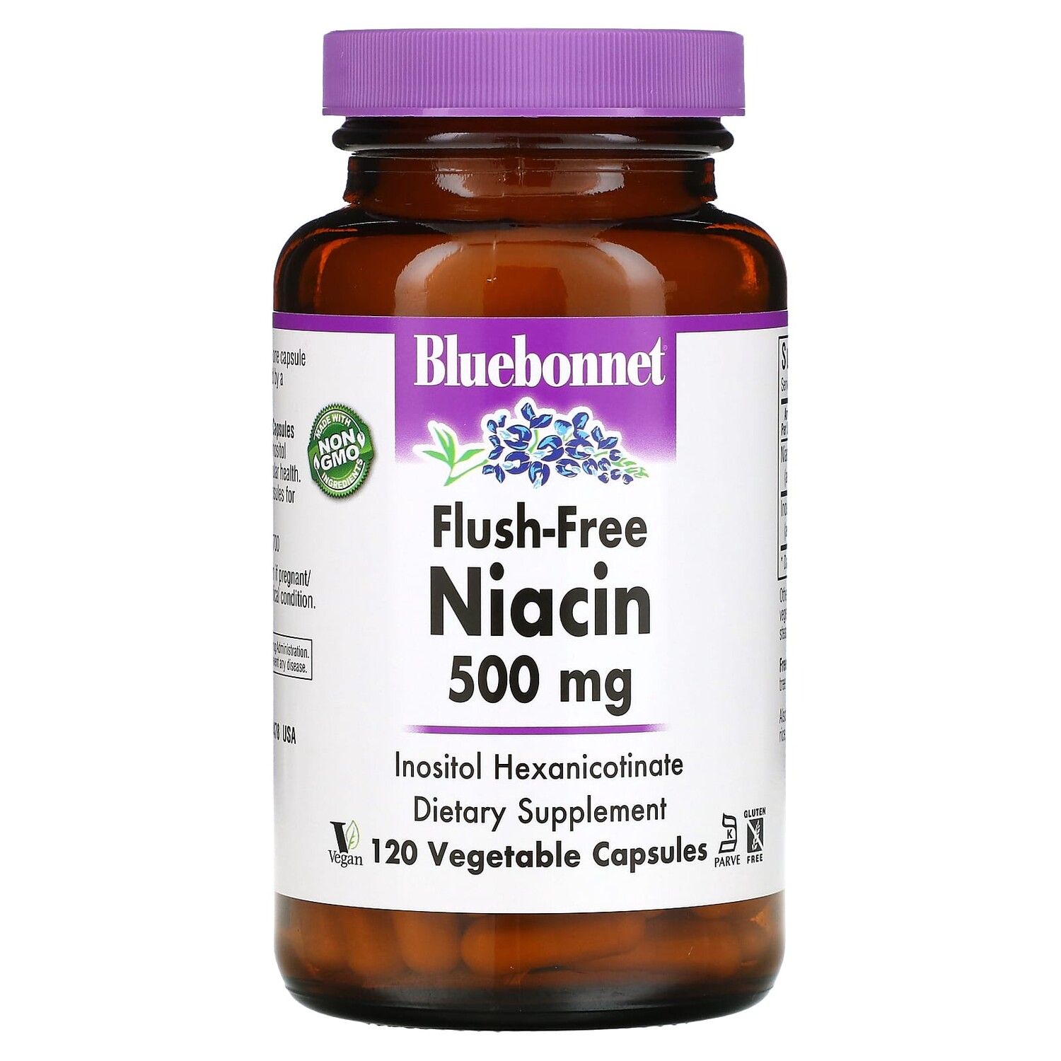 

Ниацин, не вызывающий смывания, 500 мг, 120 растительных капсул, Bluebonnet Nutrition