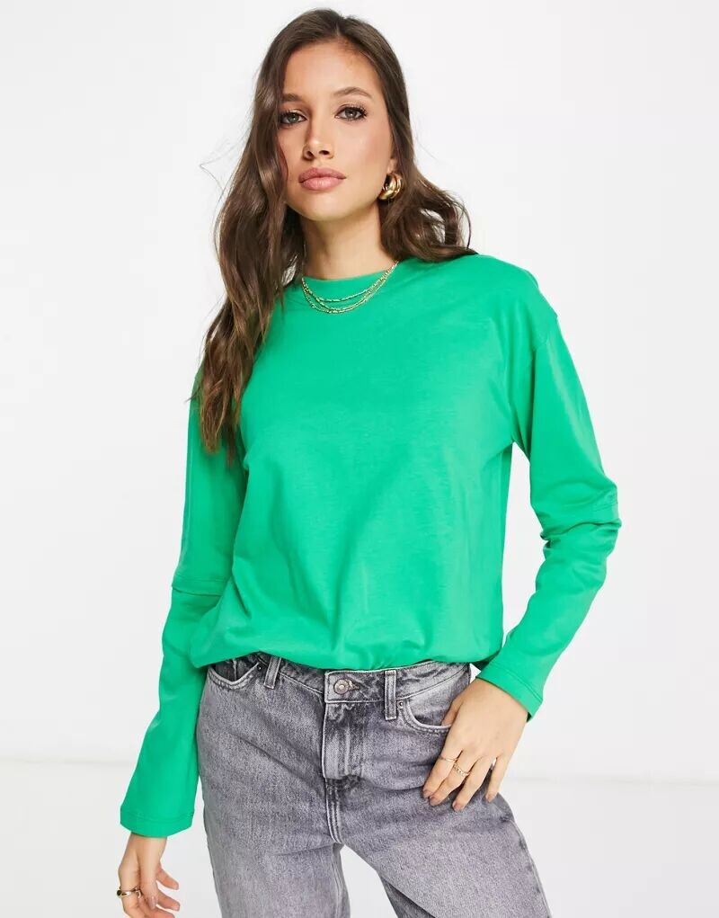 

Зеленая двухслойная футболка оверсайз с длинными рукавами ASOS