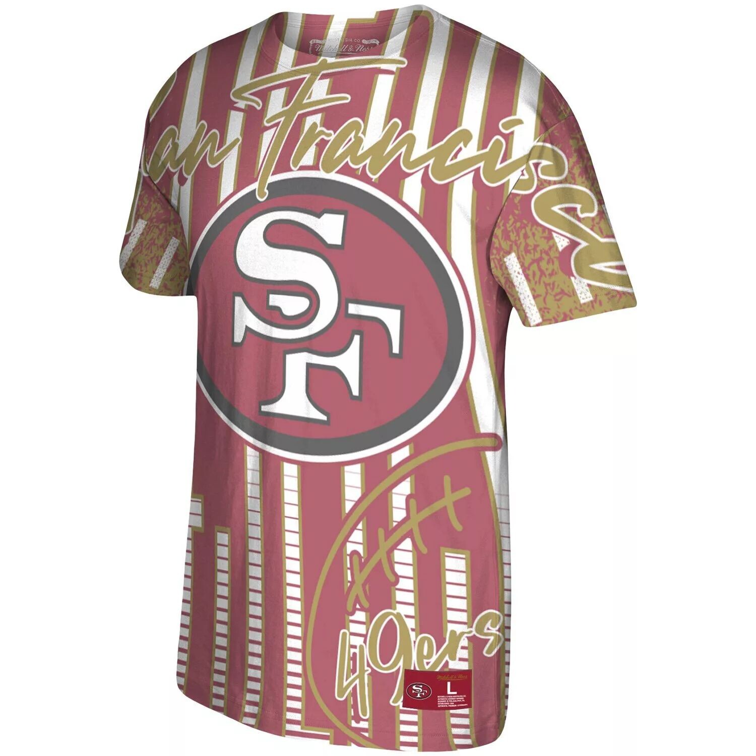 

Мужская футболка с историческим логотипом Mitchell & Ness Scarlet San Francisco 49ers Jumbotron