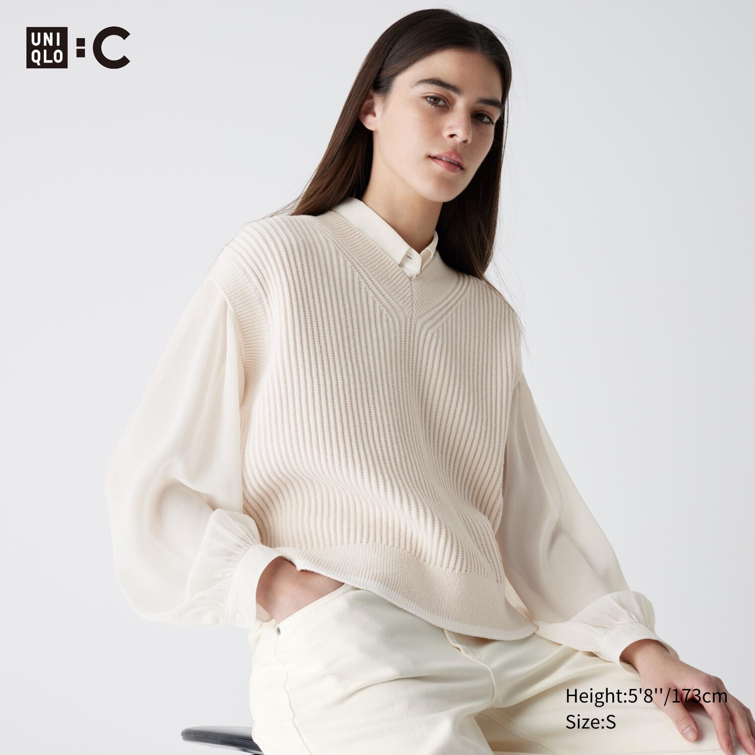 

Жилет с v-образным вырезом UNIQLO, слоновая кость