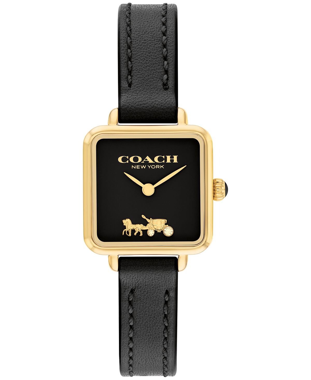 

Женские часы Cass Signature Horse and Carriage с черным кожаным ремешком, 22 мм COACH, черный