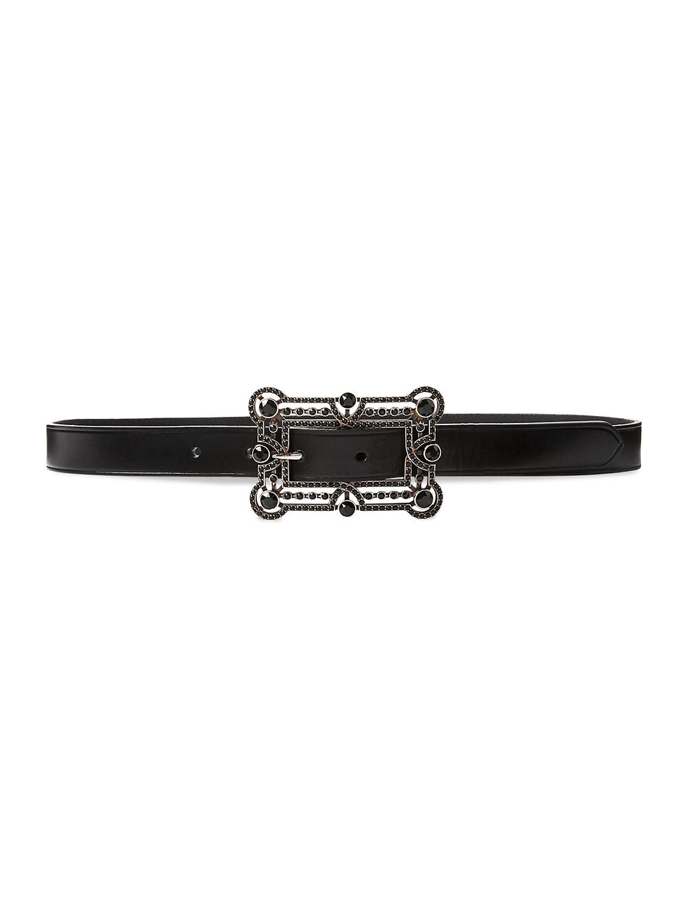 

Узкий кожаный ремень Vacchetta с кристаллической пряжкой Ralph Lauren Collection, черный