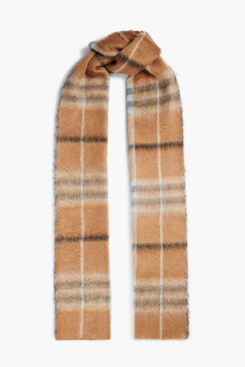 

Клетчатый шарф из мохера, шелка и смесовой шерсти с начесом BURBERRY, песочный