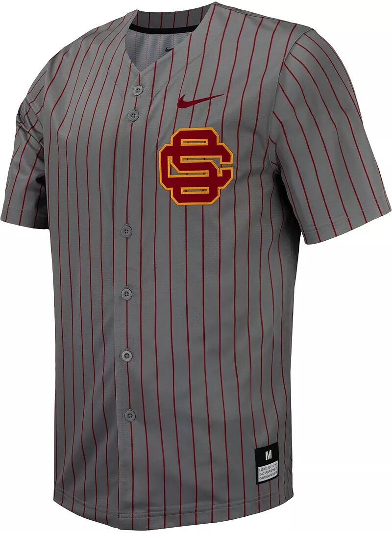 

Реплика бейсбольной майки с длинными пуговицами в тонкую полоску Nike USC Trojans серого цвета