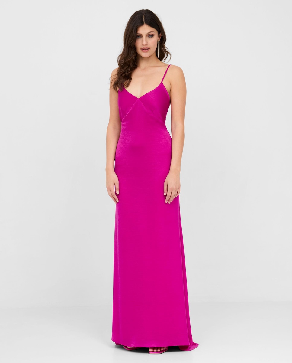 Длинное атласное платье без бретелек Veneno en la piel, розовый