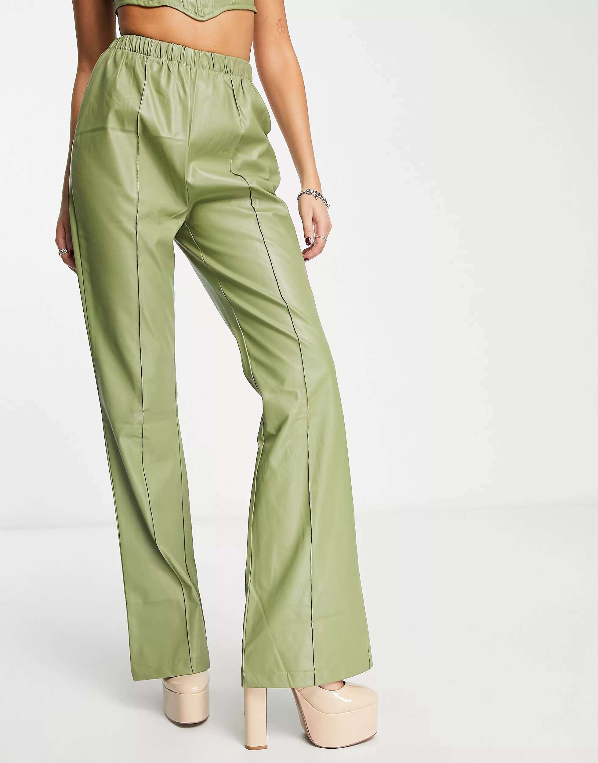 цена Rebellious Fashion кожаные расклешенные брюки цвета хаки