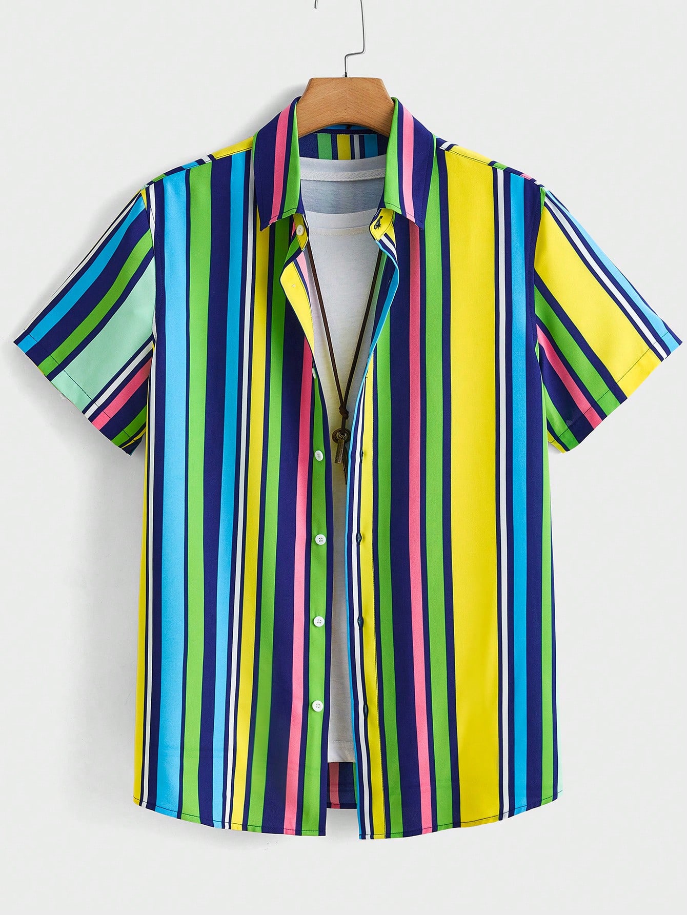 Manfinity RSRT Мужская тканая рубашка в полоску на пуговицах с короткими рукавами, зеленый цена и фото