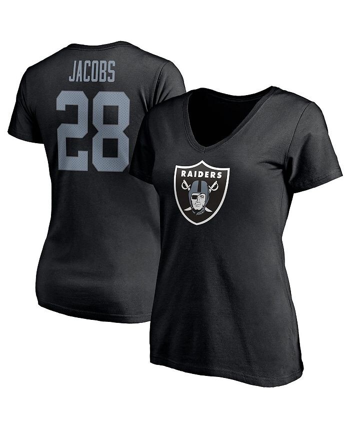 

Женская черная футболка с логотипом Josh Jacobs Las Vegas Raiders, значок игрока, имя, номер, с v-образным вырезом Fanatics, черный