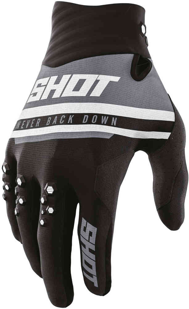 перчатки shot contact score с логотипом черный серый желтый Контактные блестящие перчатки для мотокросса Shot, черный