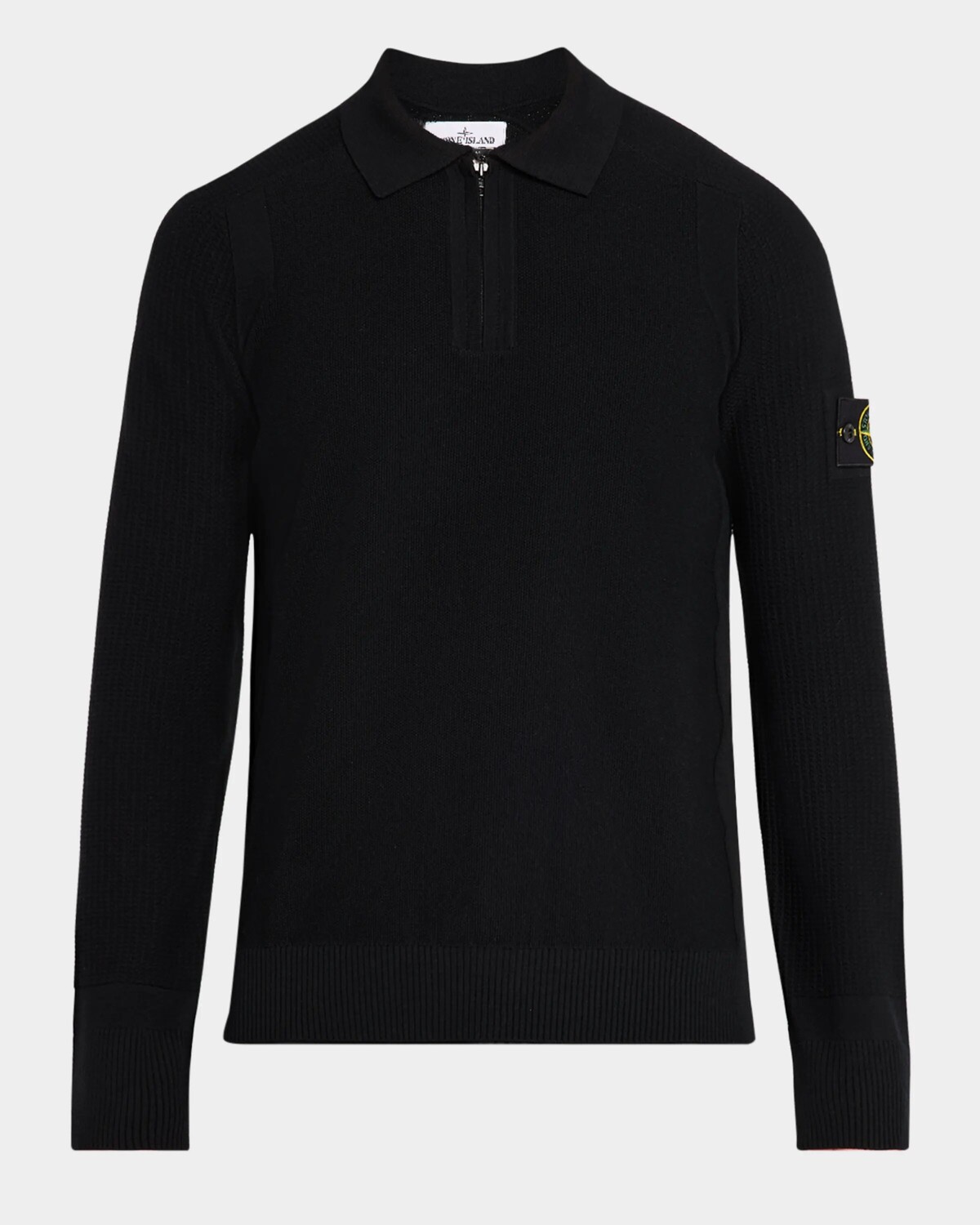 

Мужской вязаный свитер с молнией до четверти Stone Island, черный