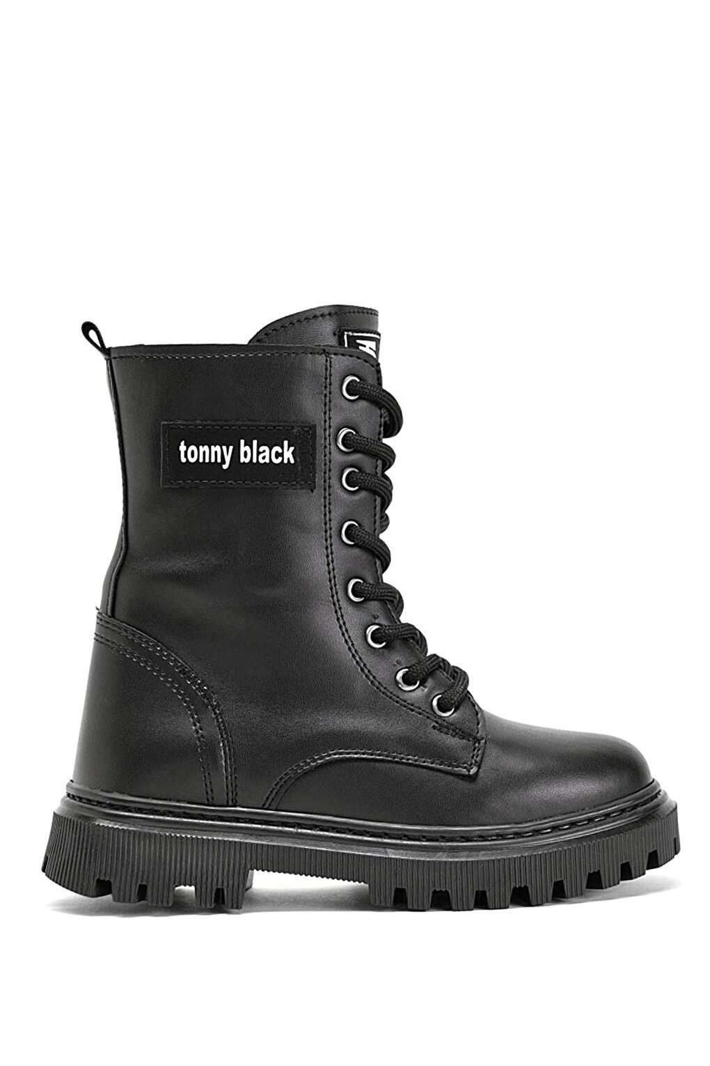 Черные кожаные длинные сапоги для девочек со шнуровкой спереди на термоподошве TONNY BLACK