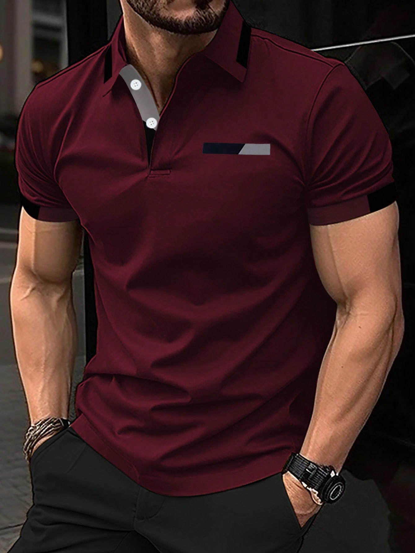 цена Мужская рубашка поло с короткими рукавами Manfinity с цветными блоками, бургундия