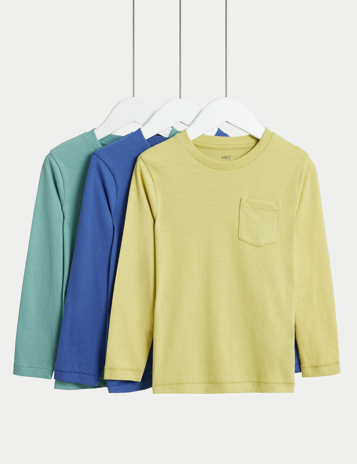 

3 пары однотонных топов из чистого хлопка (2–8 лет) Marks & Spencer, мульти