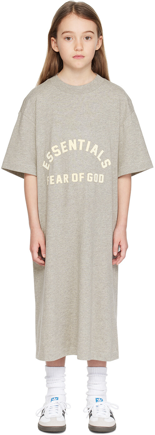 

Детское серое платье с рукавами 3/4 Fear Of God Essentials, цвет Dark heather oatmeal