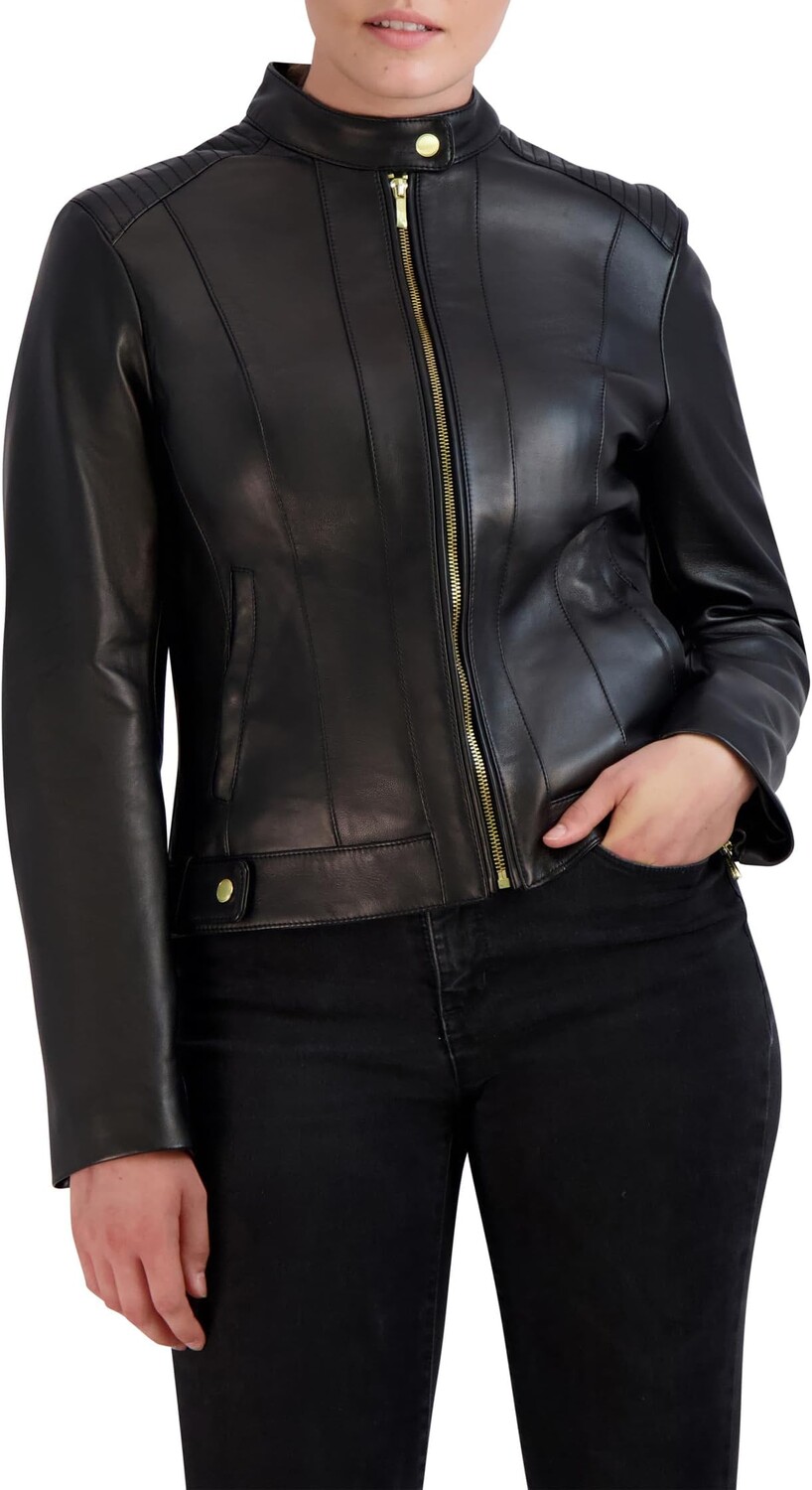 

Куртка Leather Racer Jacket Cole Haan, черный
