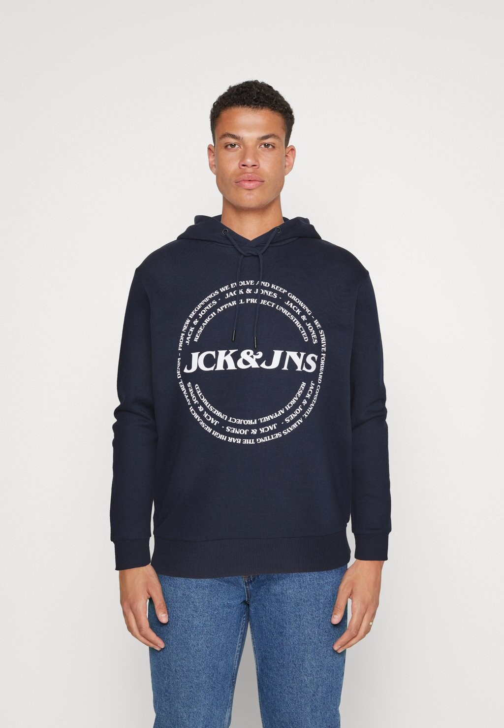 

Толстовка JJJAKE HOOD Jack & Jones, темно-синий пиджак с принтом: большой