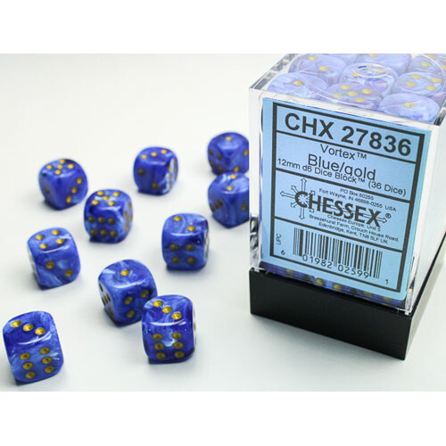 

Аксессуары Chessex Chessex 12mm d6 Set: Vortex - Blue w/Gold (36)